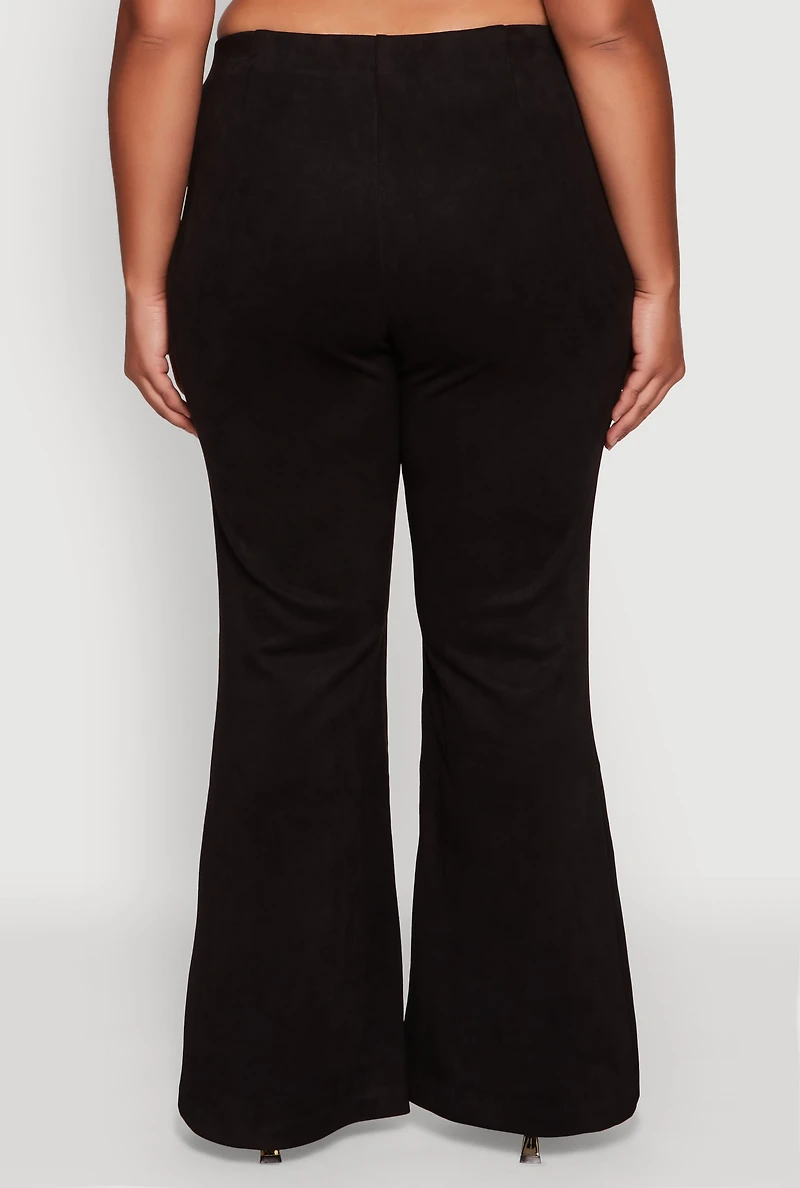 Womens Plus High Waisted Faux Suede Flare Dress Pants,