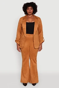 Womens Plus Size High Waisted Faux Suede Flare Dress Pants, Brown, Size 3X