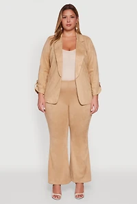 Plus High Waisted Faux Suede Flare Dress Pants