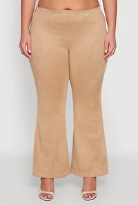 Plus High Waisted Faux Suede Flare Dress Pants