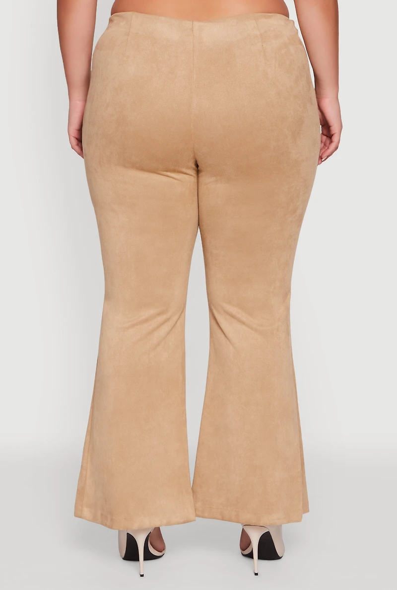 Plus High Waisted Faux Suede Flare Dress Pants