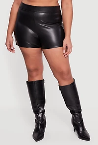 Plus High Waisted Faux Leather Shorts