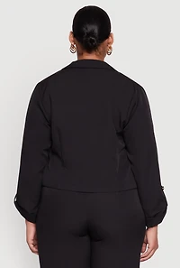 Plus Crepe Knit Cropped Long Sleeve Collared Blazer