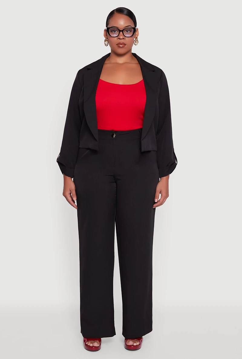 Womens Plus Size Crepe Knit Wide Leg Dress Pants, Black, Size 2X