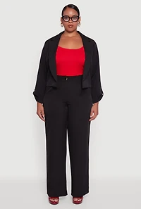 Womens Plus Size Crepe Knit Wide Leg Dress Pants, Black, Size 1X