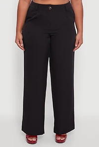 Womens Plus Size Crepe Knit Wide Leg Dress Pants, Black, Size 2X
