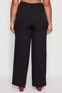 Womens Plus Size Crepe Knit Wide Leg Dress Pants, Black, Size 2X