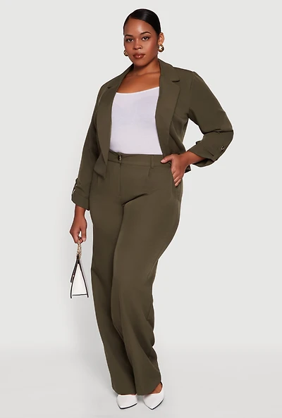 Womens Plus Crepe Knit Wide Leg Dress Pants, 2X