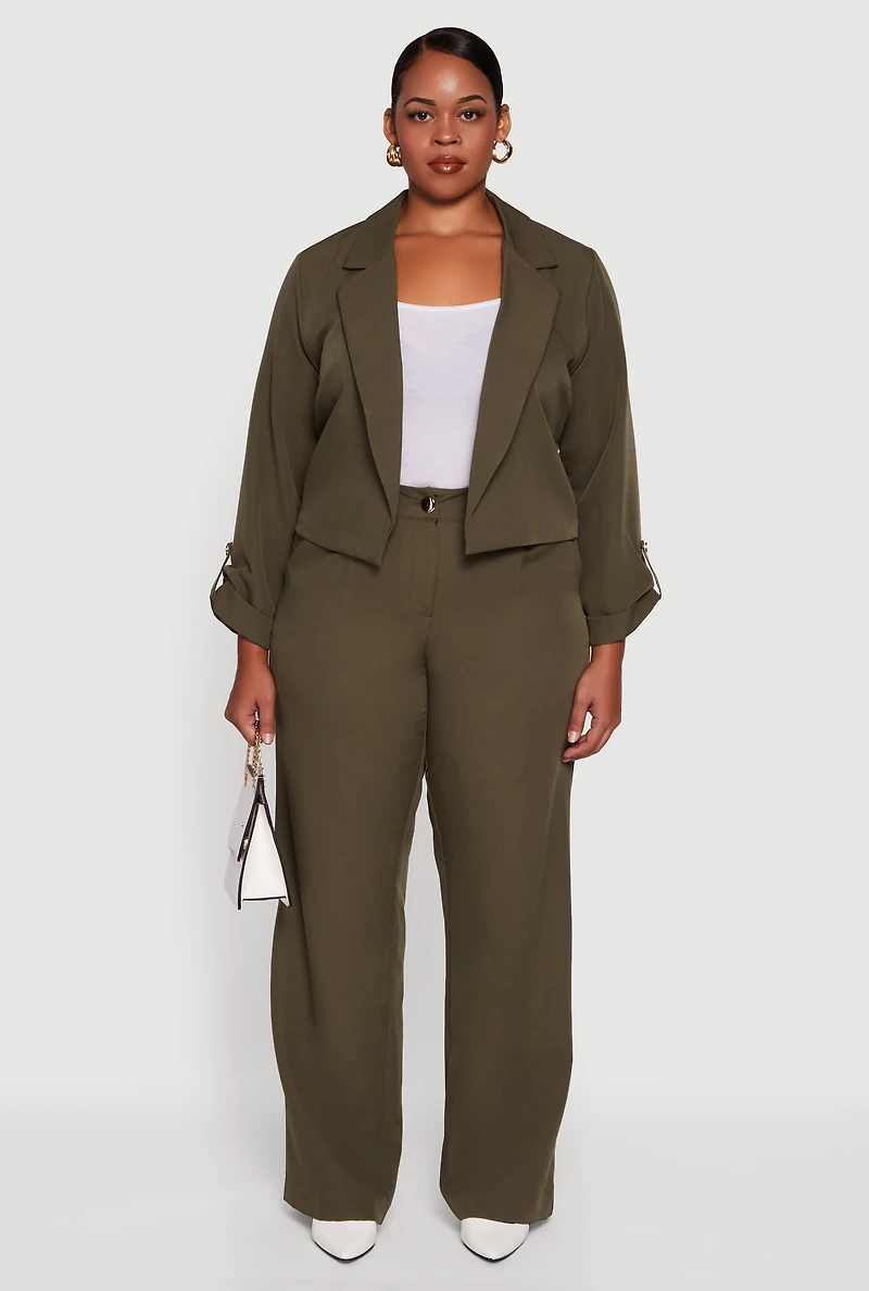 Womens Plus Crepe Knit Wide Leg Dress Pants, 2X