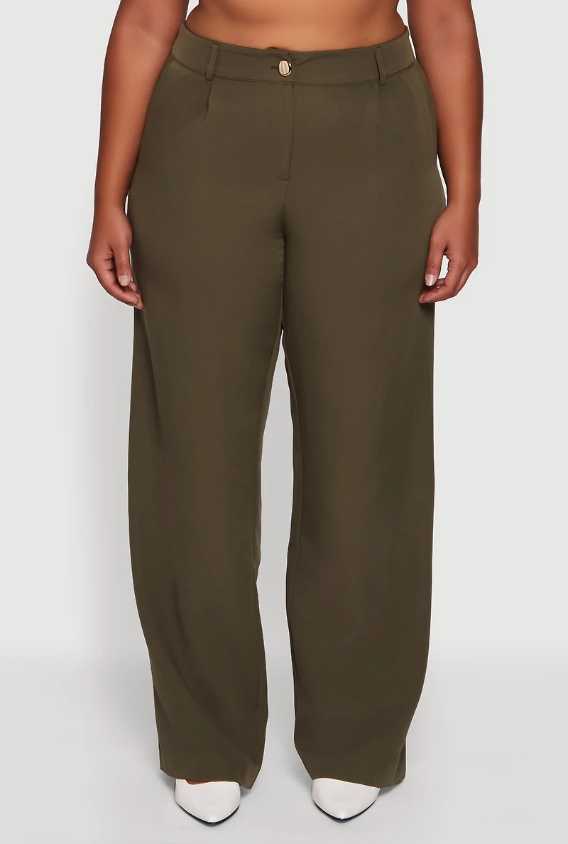 Womens Plus Crepe Knit Wide Leg Dress Pants, 2X