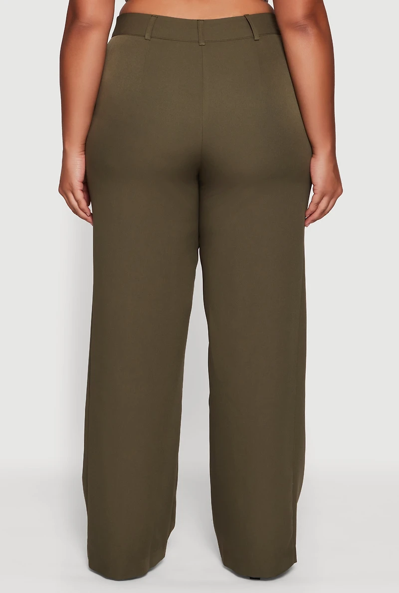 Womens Plus Crepe Knit Wide Leg Dress Pants, 2X