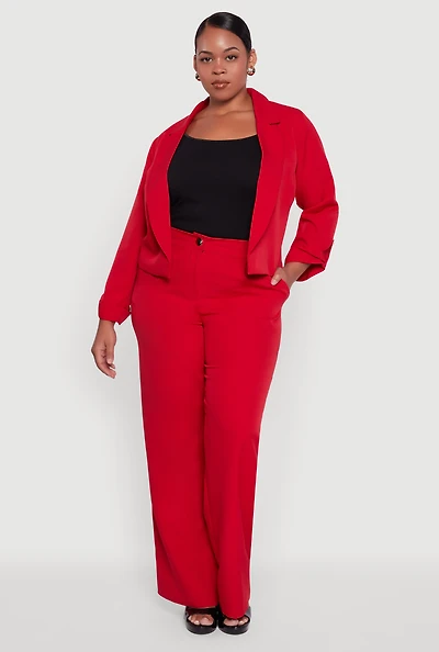 Womens Plus Size Crepe Knit Wide Leg Dress Pants, Red, Size 3X