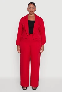 Womens Plus Size Crepe Knit Wide Leg Dress Pants, Red, Size 3X