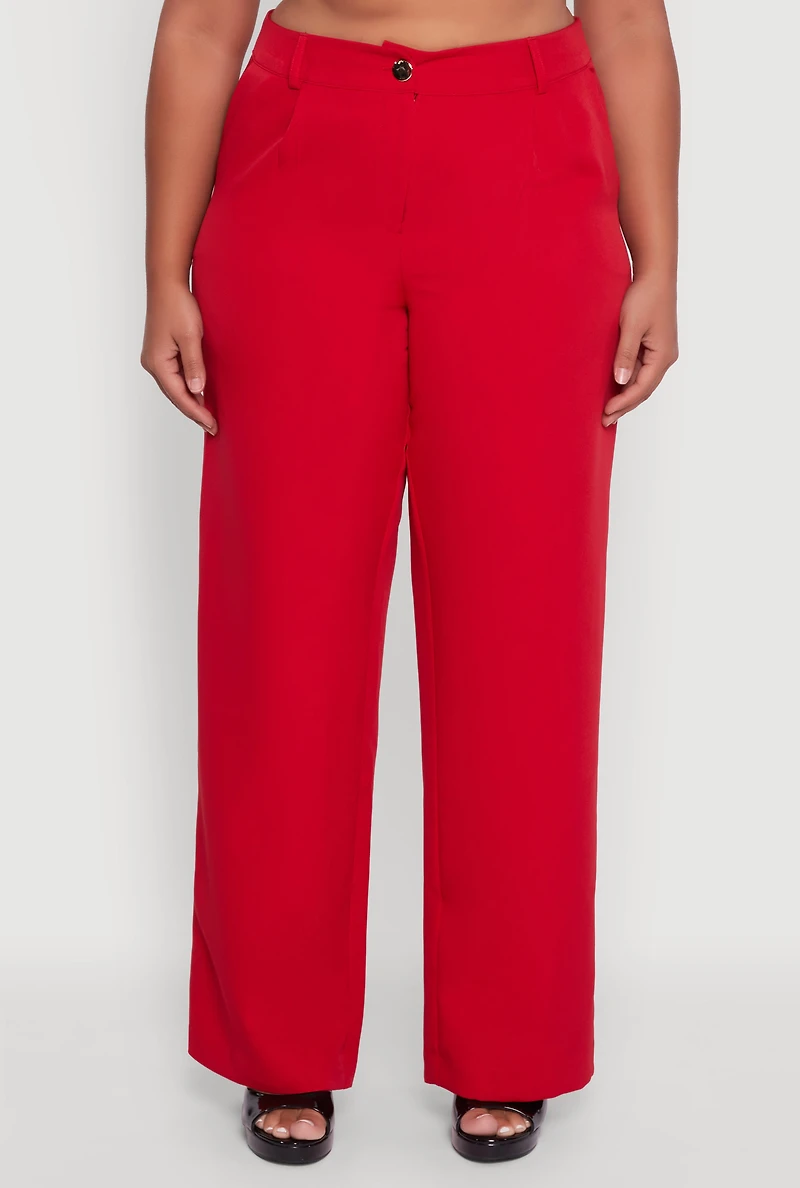 Womens Plus Size Crepe Knit Wide Leg Dress Pants, Red, Size 2X
