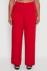 Womens Plus Size Crepe Knit Wide Leg Dress Pants, Red, Size 2X
