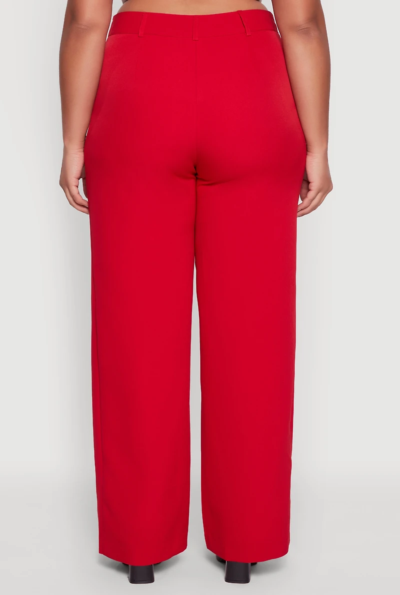 Womens Plus Size Crepe Knit Wide Leg Dress Pants, Red, Size 3X