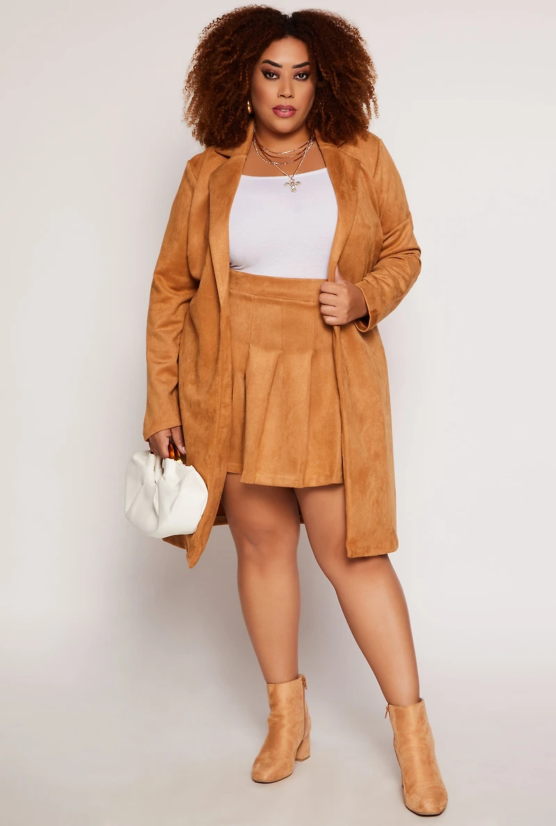 Plus Faux Suede Wrap Coat