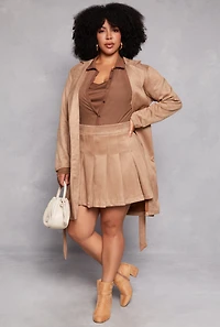 Womens Plus Size Faux Suede Wrap Coat, Beige, Size 1X