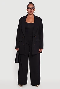 Womens Plus Size Oversized Shoulder Padded Crepe Knit Blazer, Black, Size 2X