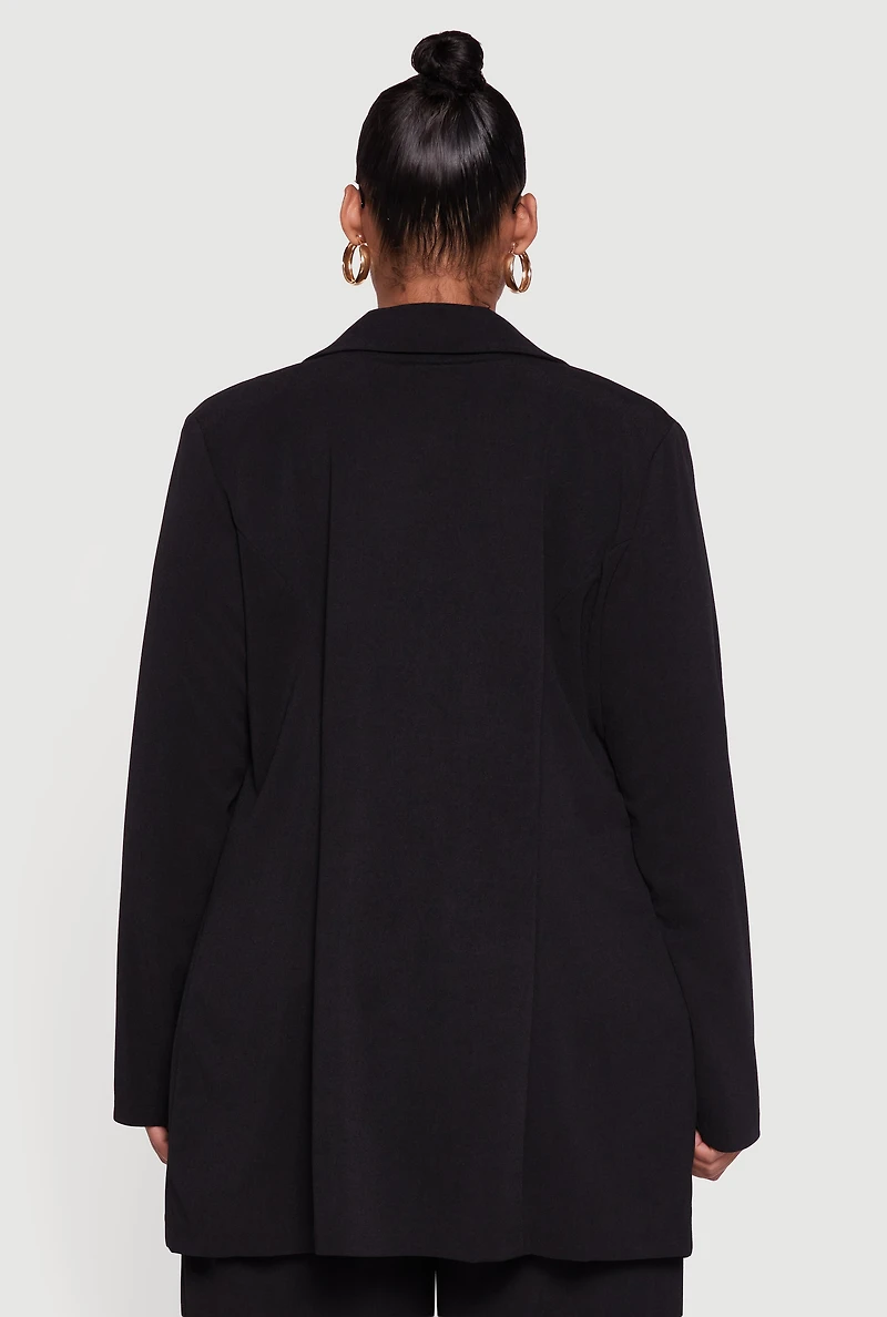 Womens Plus Size Oversized Shoulder Padded Crepe Knit Blazer, Black, Size 2X