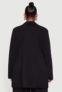 Womens Plus Size Oversized Shoulder Padded Crepe Knit Blazer, Black, Size 2X