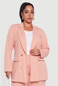 Womens Plus Size Oversized Shoulder Padded Crepe Knit Blazer, Pink, Size 3X