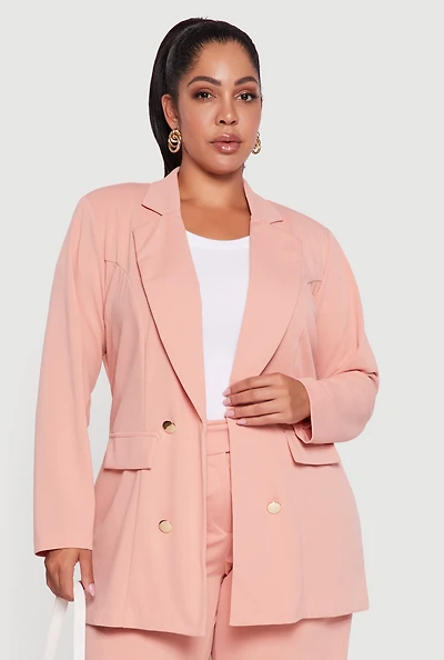 Womens Plus Size Oversized Shoulder Padded Crepe Knit Blazer, Pink, Size 2X