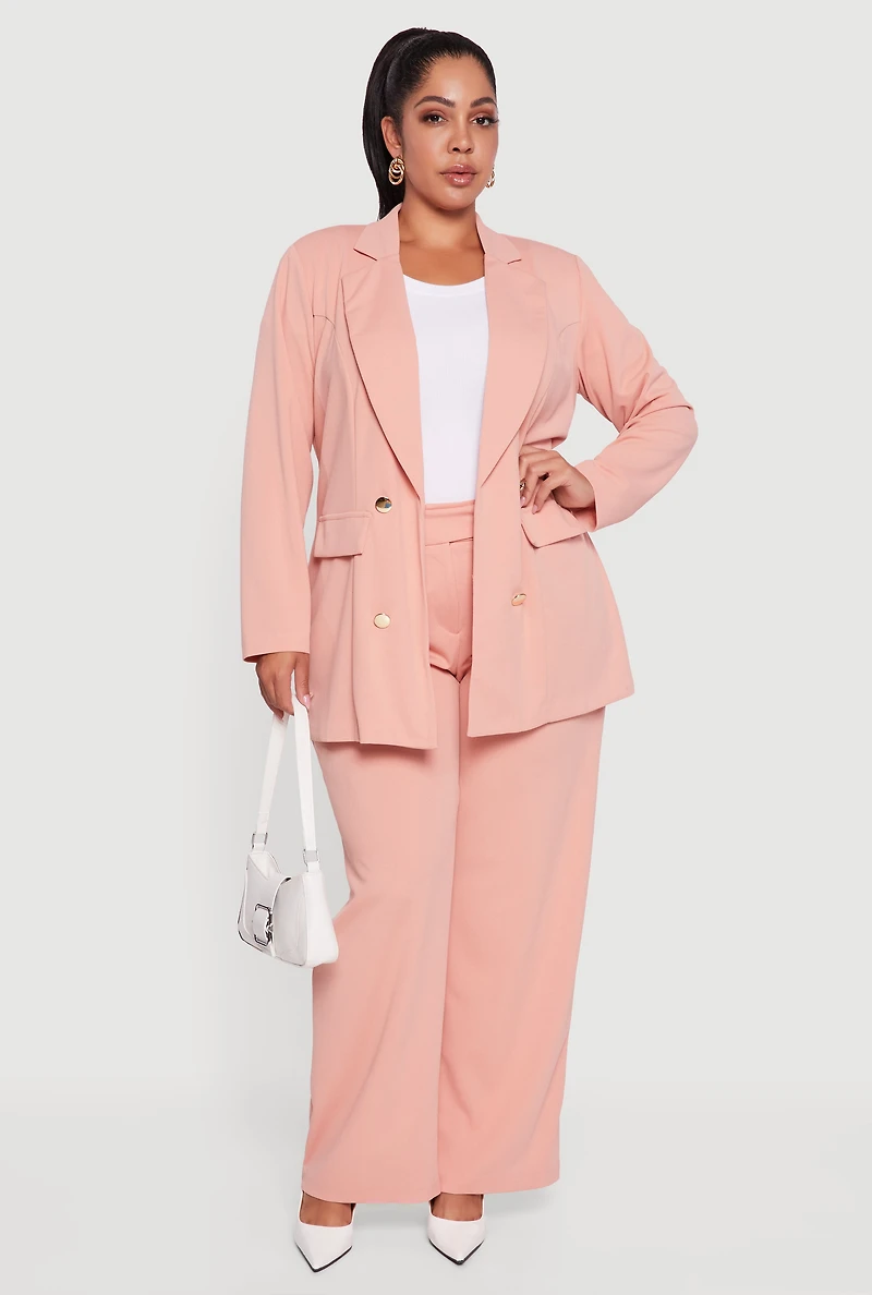 Womens Plus Size Oversized Shoulder Padded Crepe Knit Blazer, Pink, Size 2X