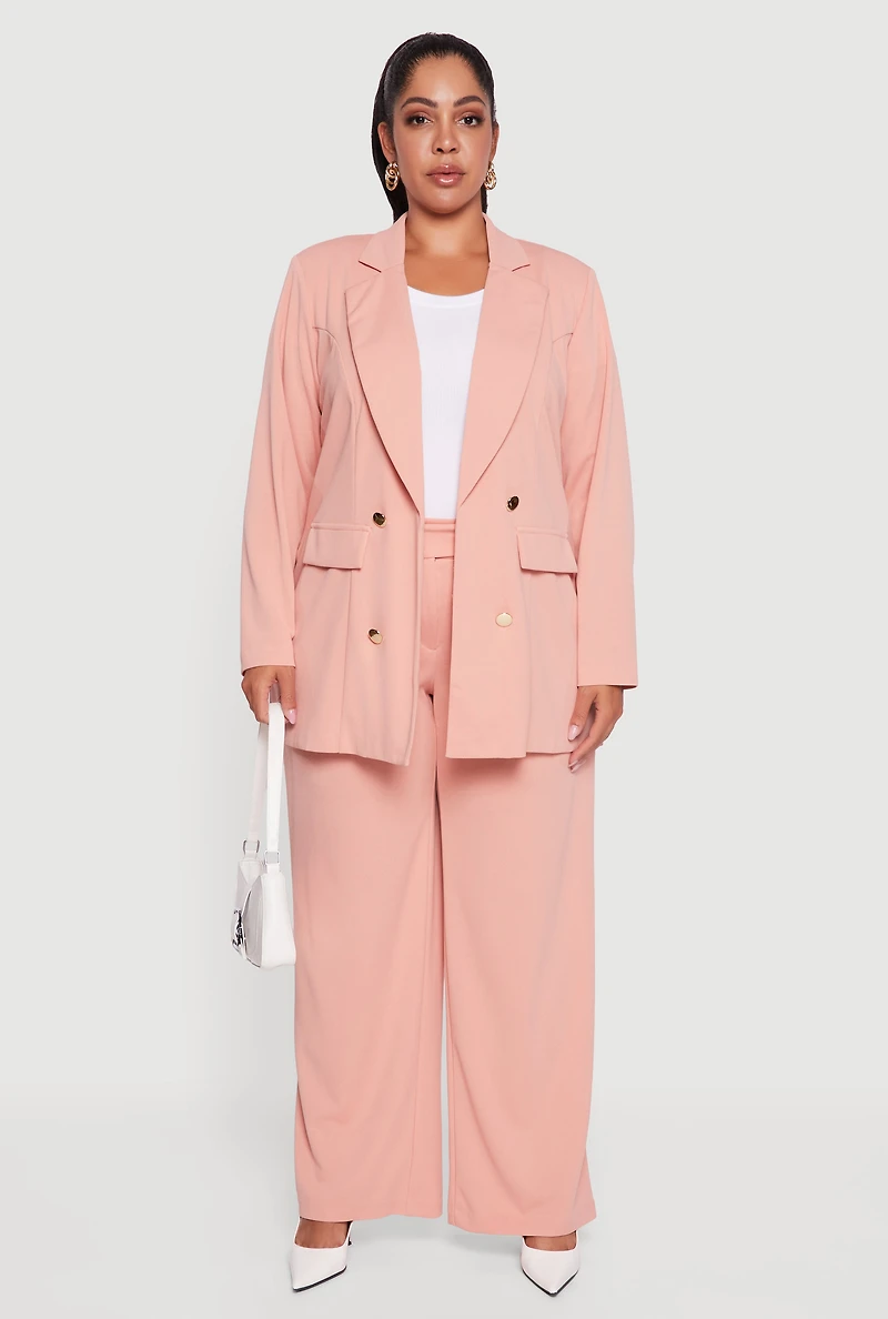 Womens Plus Size Oversized Shoulder Padded Crepe Knit Blazer, Pink, Size 3X