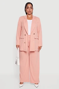 Womens Plus Size Oversized Shoulder Padded Crepe Knit Blazer, Pink, Size 3X