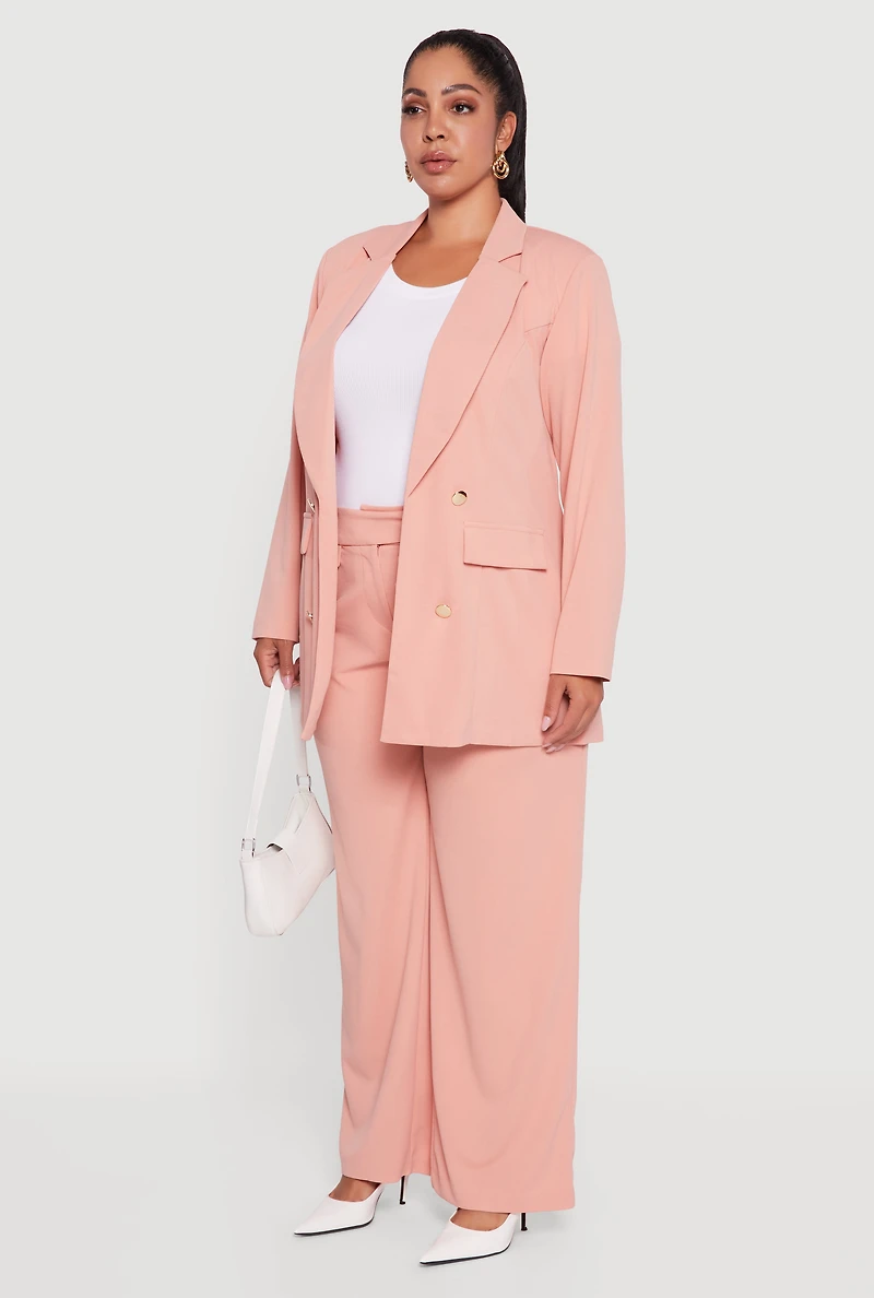 Womens Plus Size Oversized Shoulder Padded Crepe Knit Blazer, Pink, Size 3X
