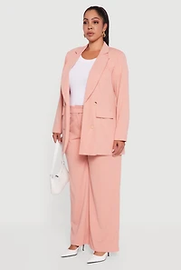 Womens Plus Size Oversized Shoulder Padded Crepe Knit Blazer, Pink, Size 2X