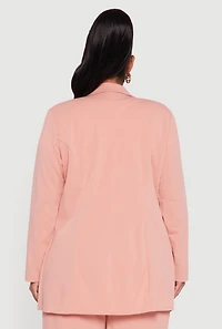 Womens Plus Size Oversized Shoulder Padded Crepe Knit Blazer, Pink, Size 2X