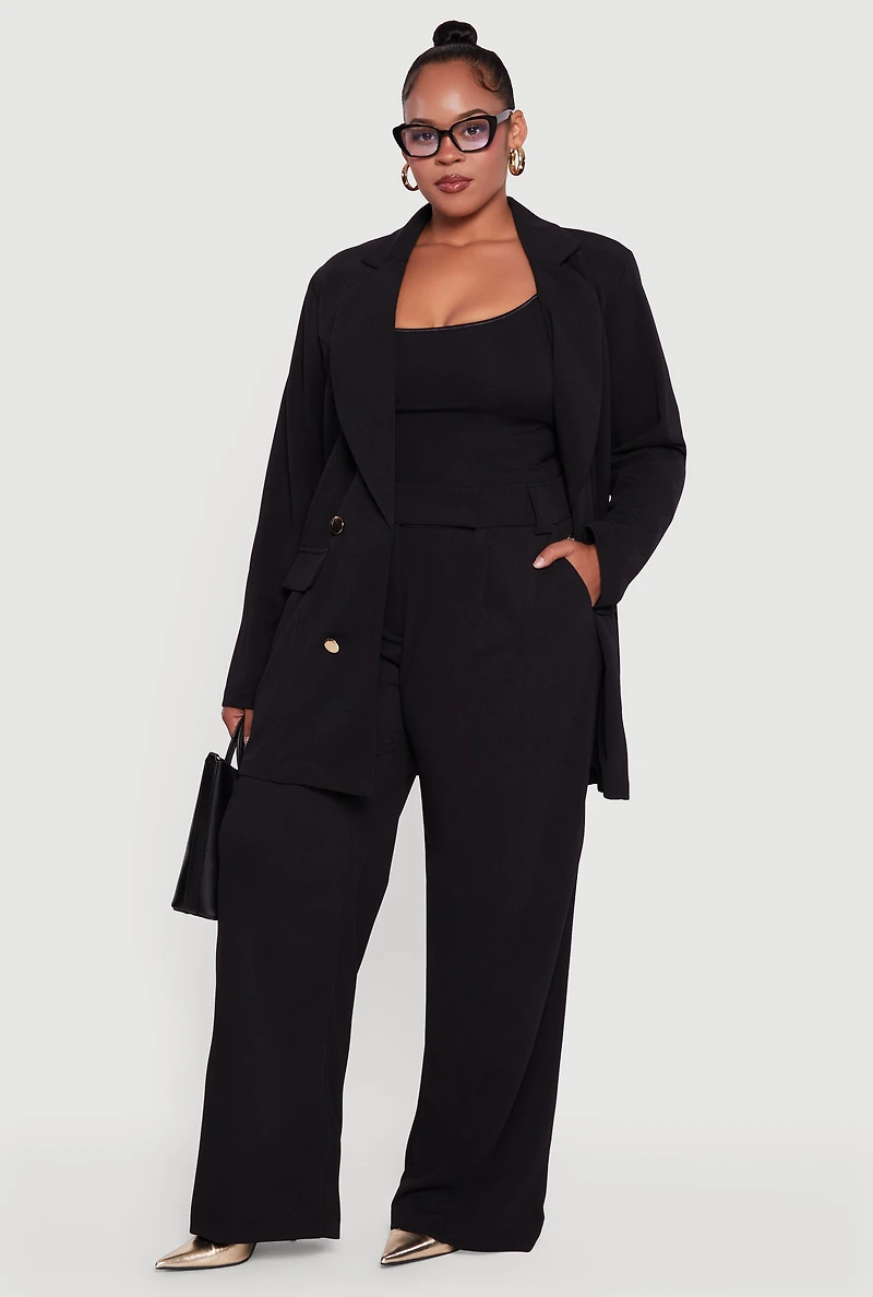 Womens Plus Size Pleated High Waisted Wide Leg Dress Pants, Black, Size 3X