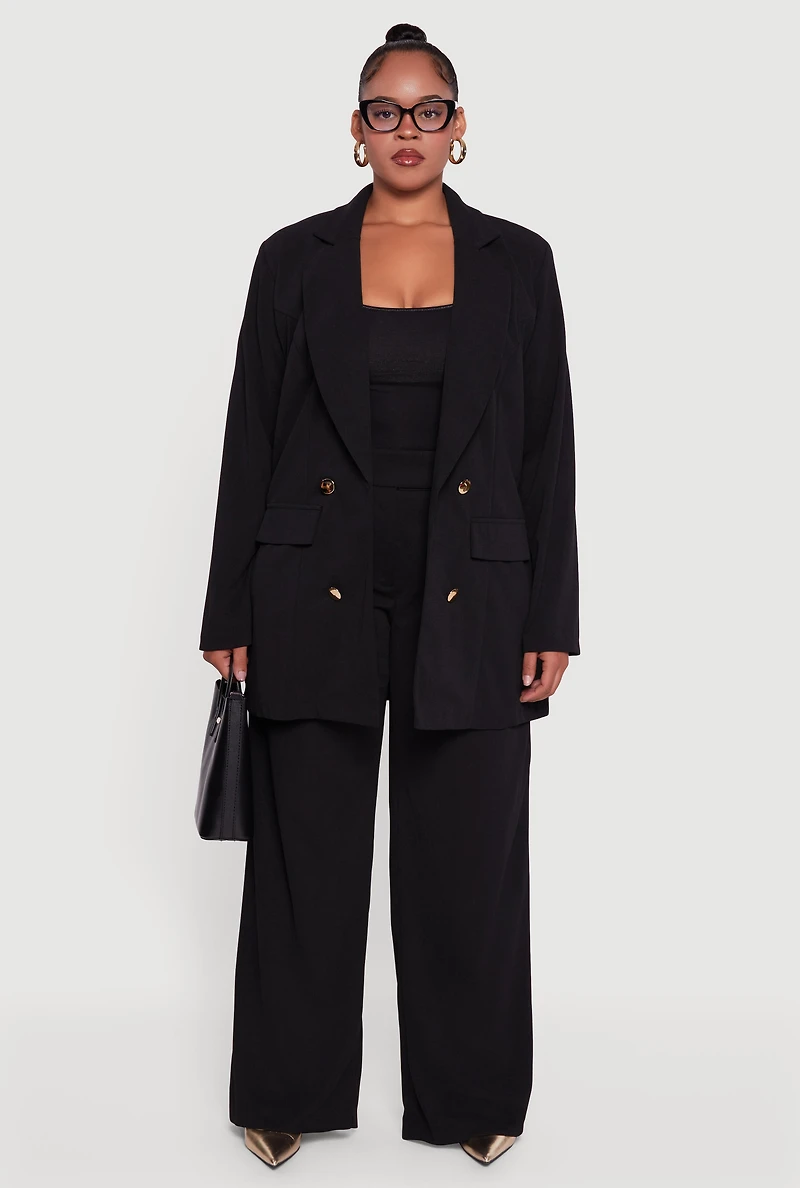 Womens Plus Size Pleated High Waisted Wide Leg Dress Pants, Black, Size 3X