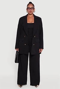 Womens Plus Size Pleated High Waisted Wide Leg Dress Pants, Black, Size 3X