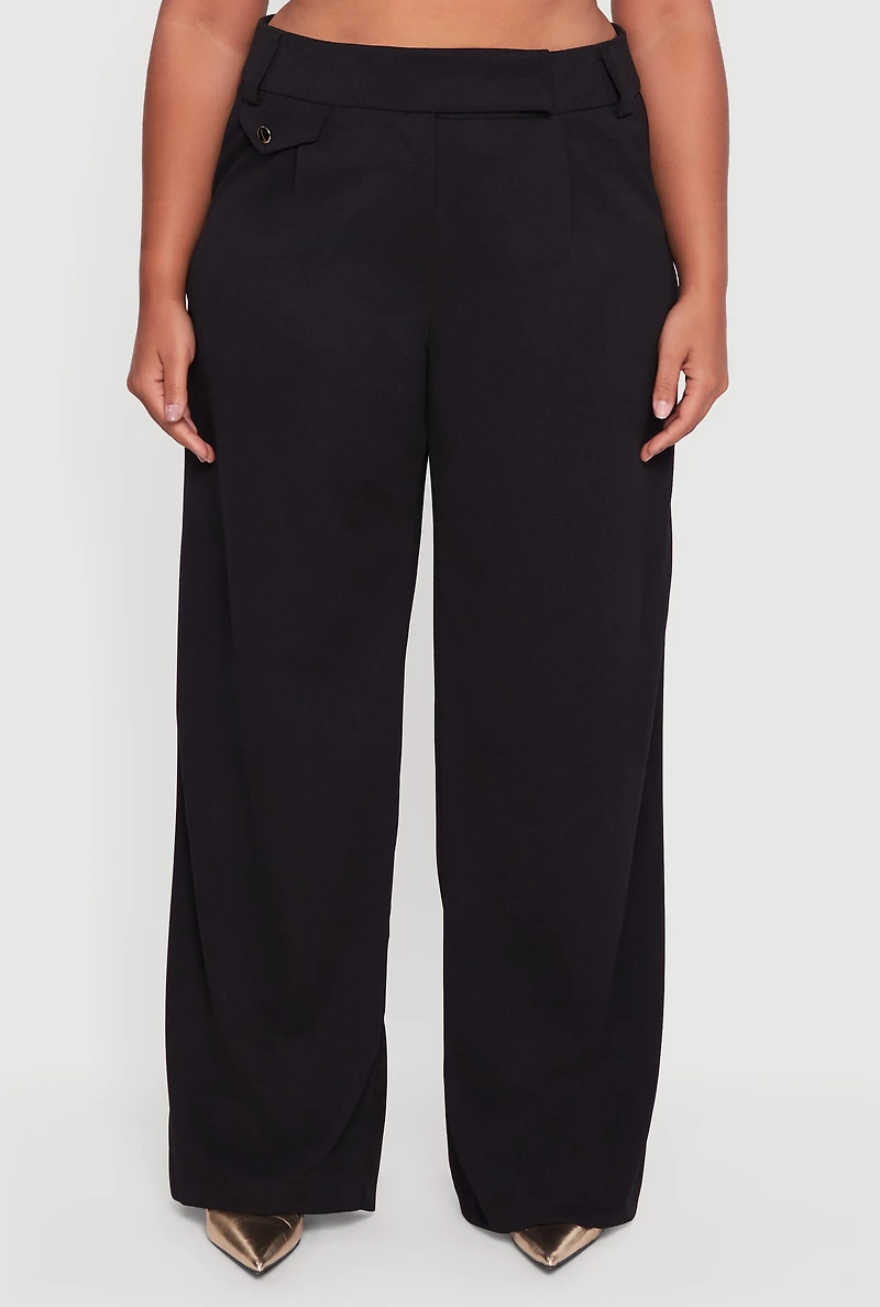 Womens Plus Size Pleated High Waisted Wide Leg Dress Pants, Black, Size 3X