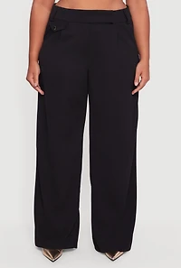 Womens Plus Size Pleated High Waisted Wide Leg Dress Pants, Black, Size 3X