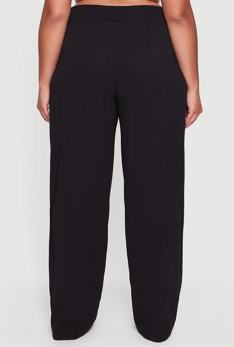 Womens Plus Size Pleated High Waisted Wide Leg Dress Pants, Black, Size 3X