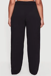 Womens Plus Size Pleated High Waisted Wide Leg Dress Pants, Black, Size 3X