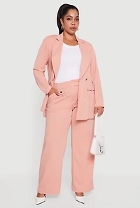 Womens Plus Size Pleated High Waisted Wide Leg Dress Pants, Pink, Size 1X