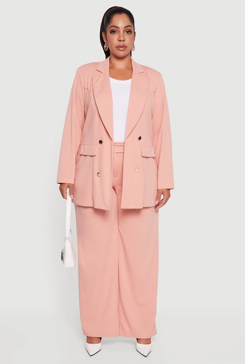 Womens Plus Size Pleated High Waisted Wide Leg Dress Pants, Pink, Size 1X