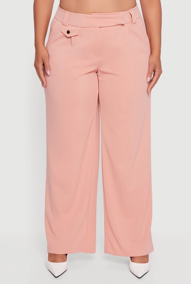 Womens Plus Size Pleated High Waisted Wide Leg Dress Pants, Pink, Size 1X