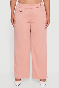 Womens Plus Size Pleated High Waisted Wide Leg Dress Pants, Pink, Size 1X