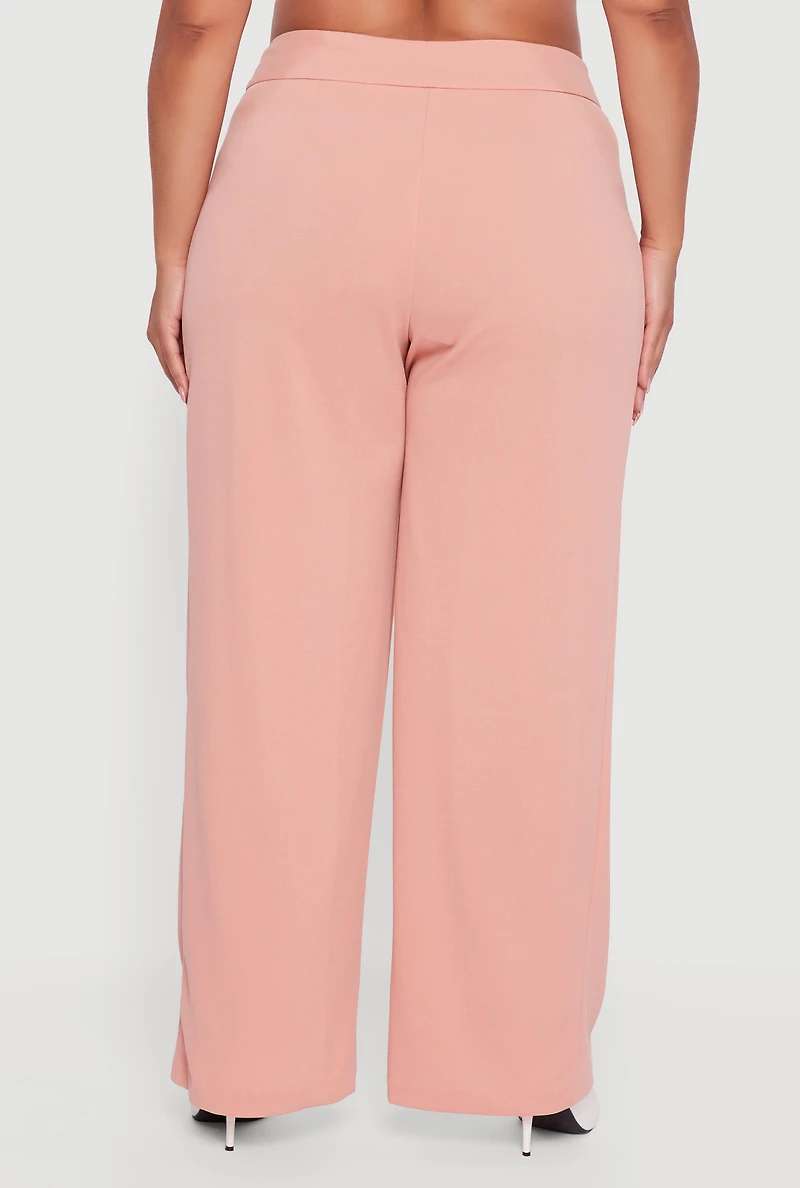 Womens Plus Size Pleated High Waisted Wide Leg Dress Pants, Pink, Size 1X