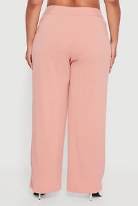 Womens Plus Size Pleated High Waisted Wide Leg Dress Pants, Pink, Size 1X