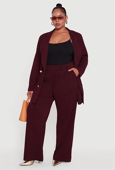 Womens Plus Pleated High Waisted Wide Leg Dress Pants,