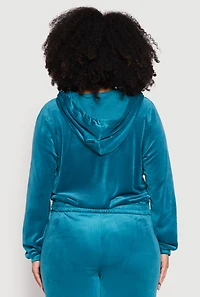 Womens Plus Size Iris Velour Cropped Hooded Sweatshirt, Blue, Size 1X