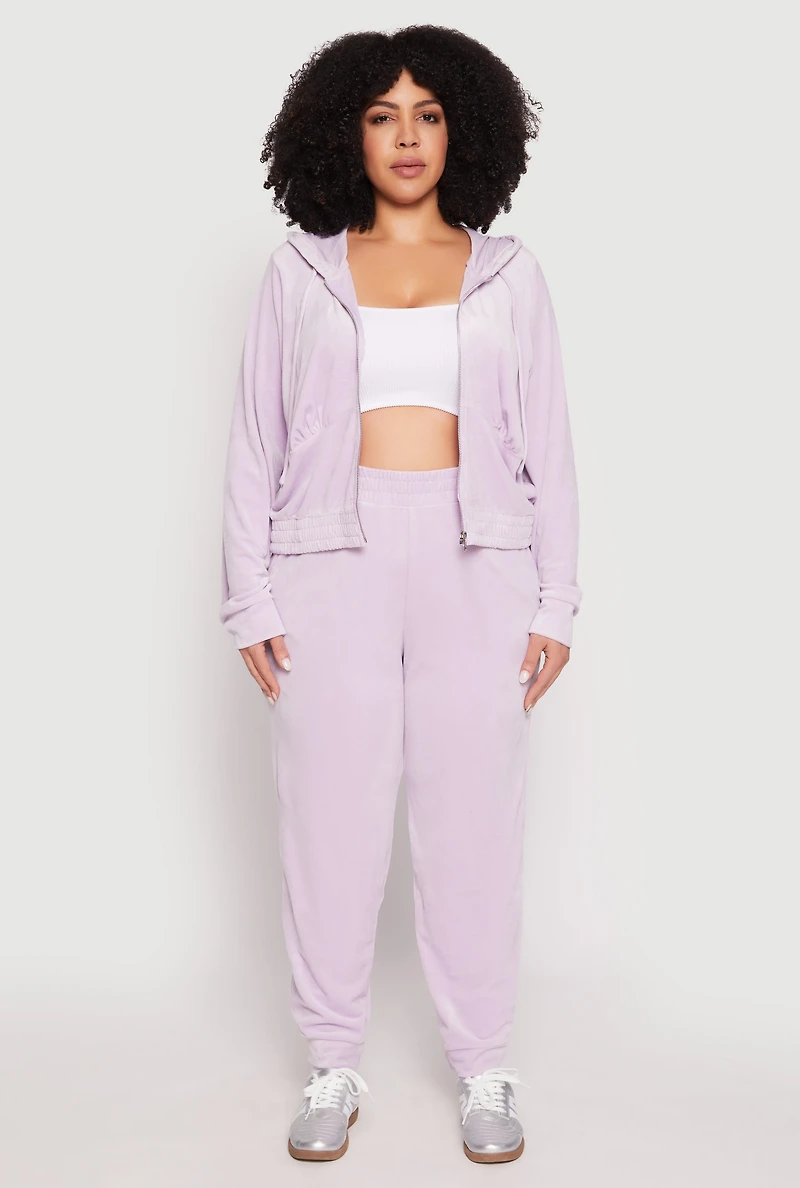 Womens Plus Size Iris Velour Cropped Hooded Sweatshirt, Purple, Size 2X