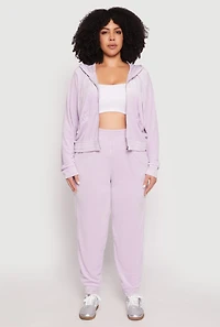 Womens Plus Size Iris Velour Cropped Hooded Sweatshirt, Purple, Size 2X